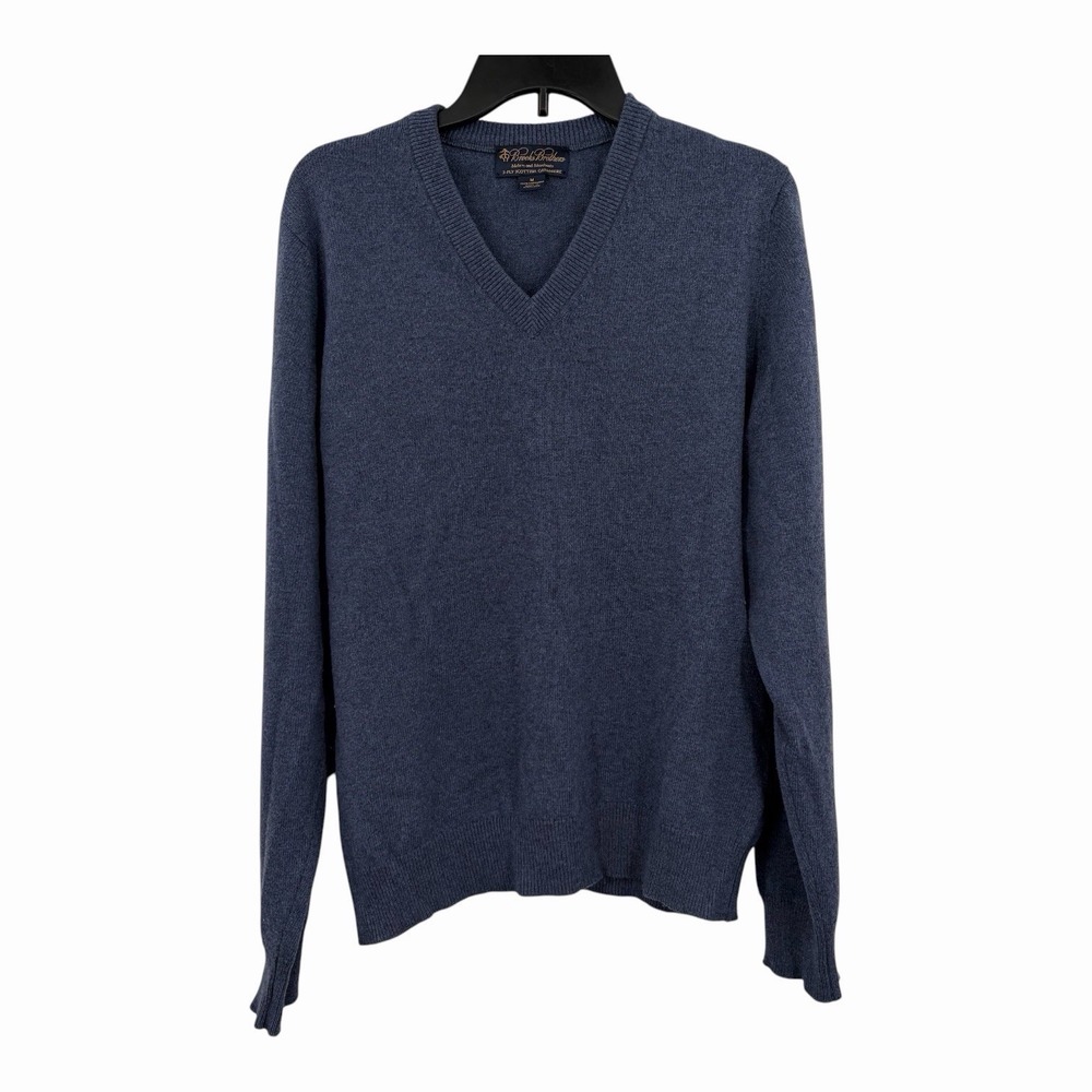 Brooks Brothers Mens 3 Ply Scottish Cashmere V Neck Sweater Blue Scotland M